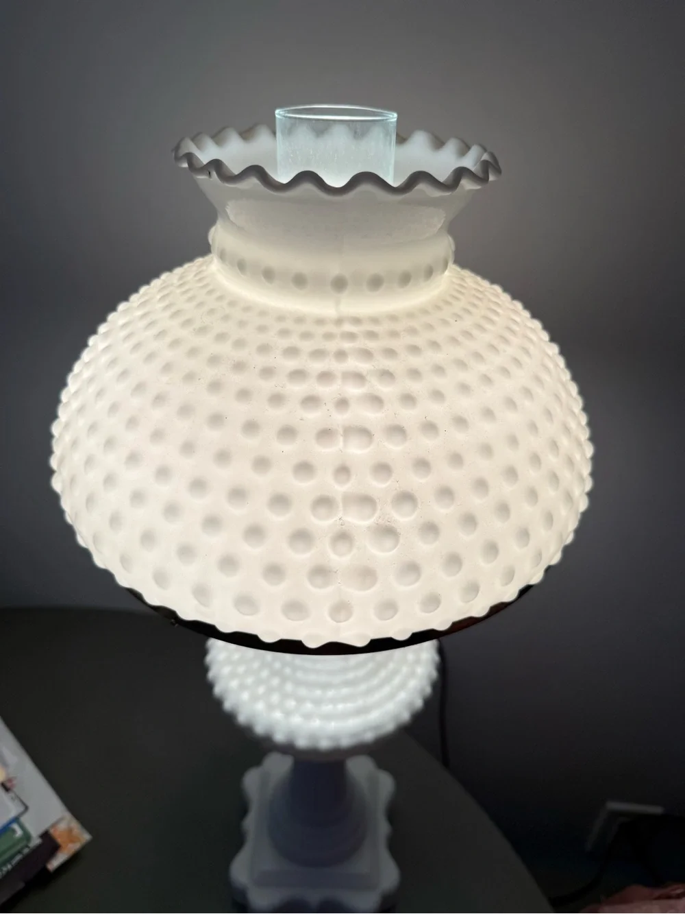 Vintage Lamp Hobnail Milk Glass Hurricane Parlor Gone w The Wind Key Turn Light